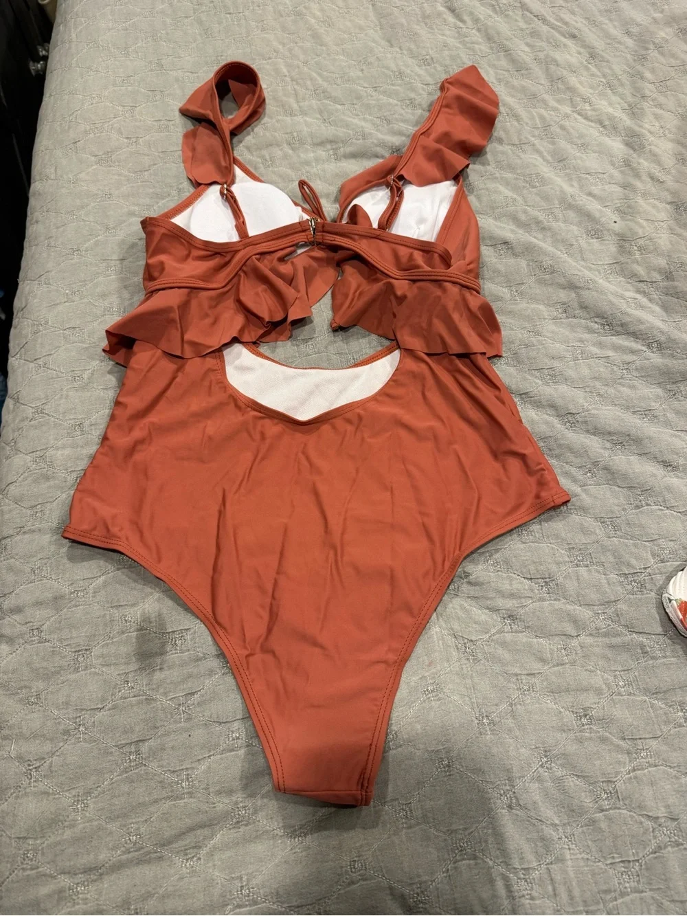 Junior girls One-Piece Swimsuit in Terracotta with Ruffle Detail